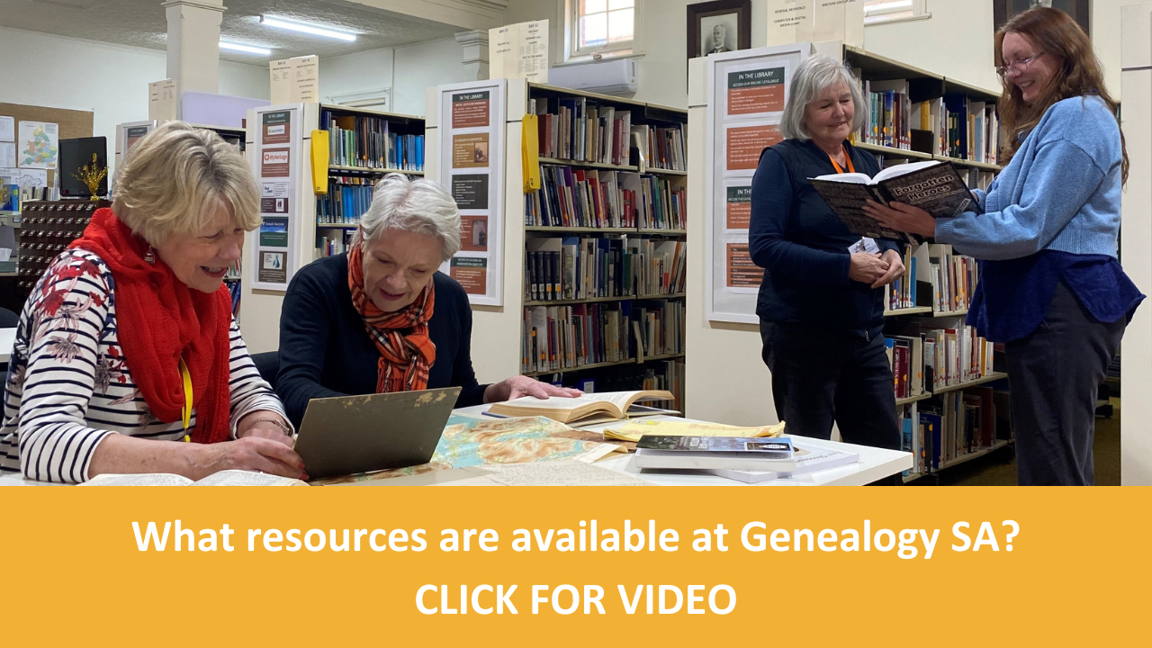 What resources are available at Genealogy SA, CLICK FOR VIDEO